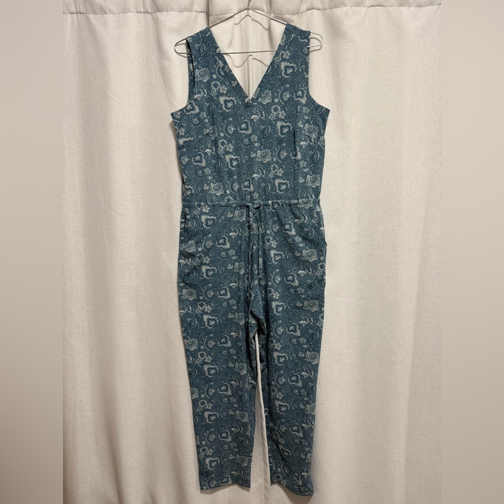 Toad&Co Teal Floral Print Sleeveless Jumpsuit